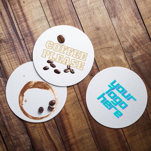 Branded Coasters on A Table