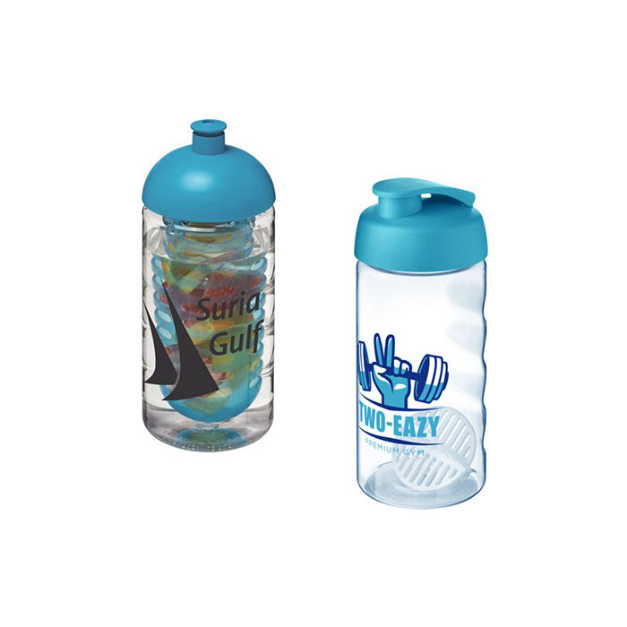 Aqua H<sub>2</sub>O Active® Bop 500ml Sports Bottle - Dome Lid & Infuser (L) Flip Lid & Shaker Ball (R)