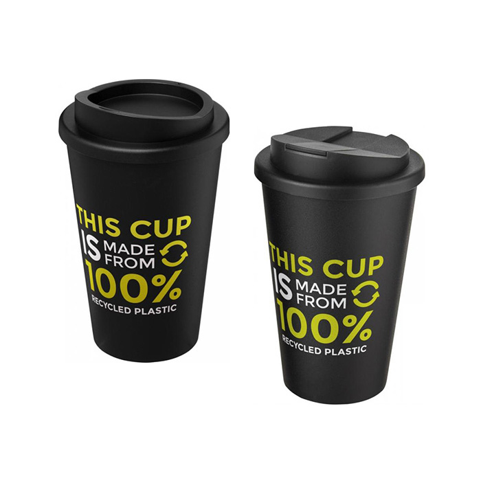 Black Americano® Recycled 350ml Tumbler - Twist-On (L) and Spill-Proof (R) Lids