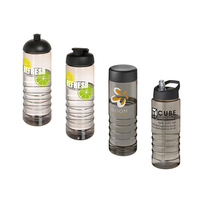 Black H<sub>2</sub>O Active® Treble 750ml Sports Bottle - Showing A Selection of Lids & Accessories