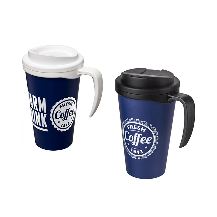Blue (288) Americano® Grande 250ml Mugs with Twist-On (L) and Spill-Proof (R) Lids