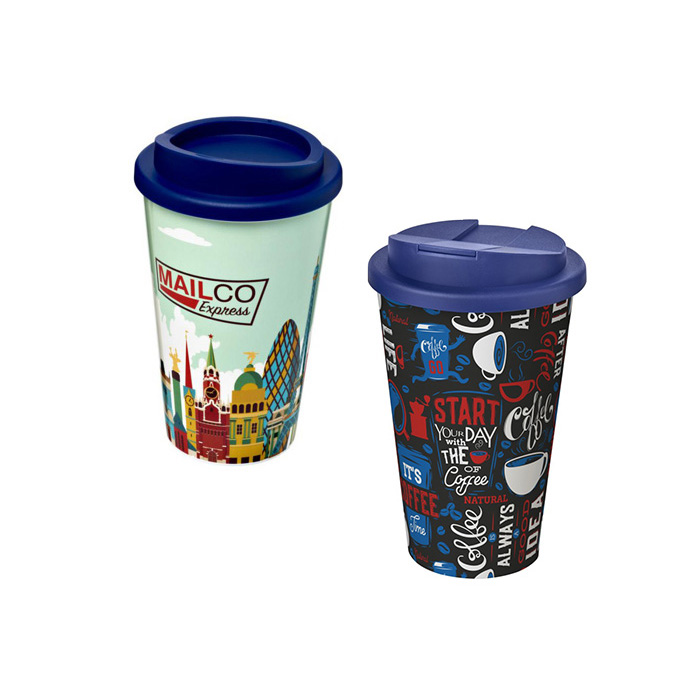 Blue (288) Brite-Americano® 350ml Tumblers with Twist-On (L) and Spill-Proof (R) Lids