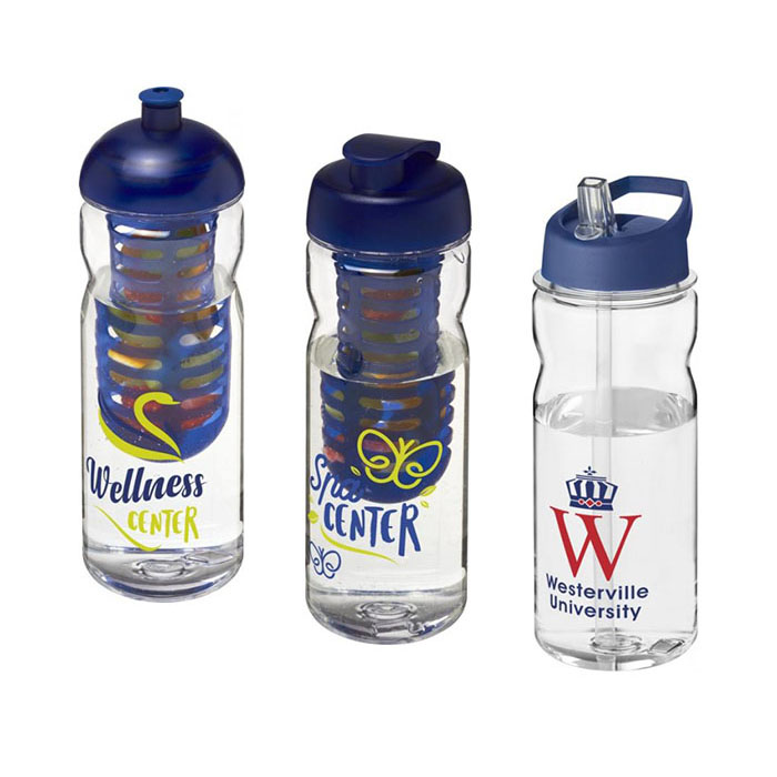 Blue H<sub>2</sub>O Active® Base Tritan™ 650ml Sports Bottle - Dome Lid & Infuser (L), Flip Lid & Infuser (C), Spout Lid (R)