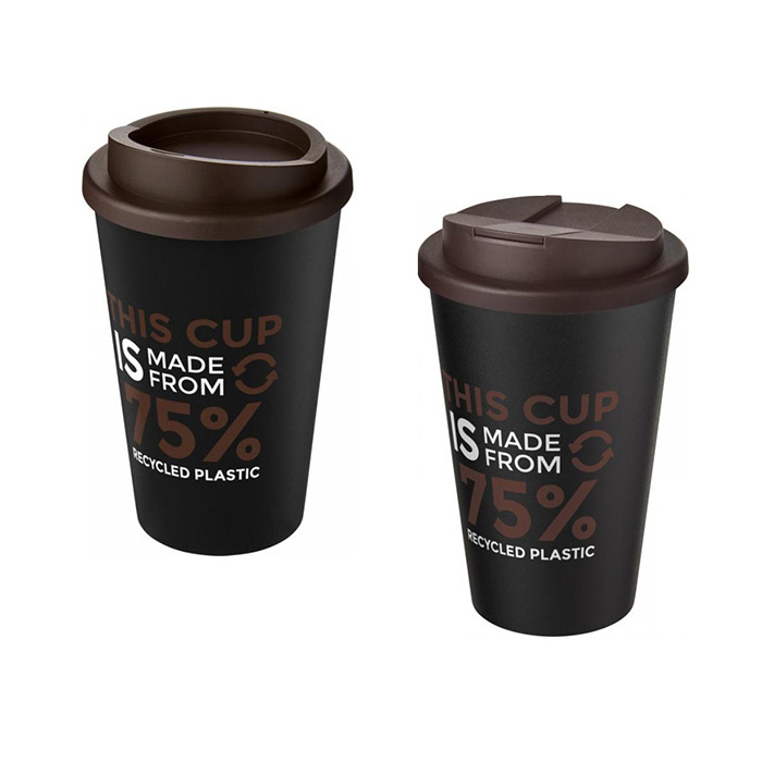 Brown Americano® Eco 350ml Tumbler with Twist-On (L) & Spill-Proof (R) Lids