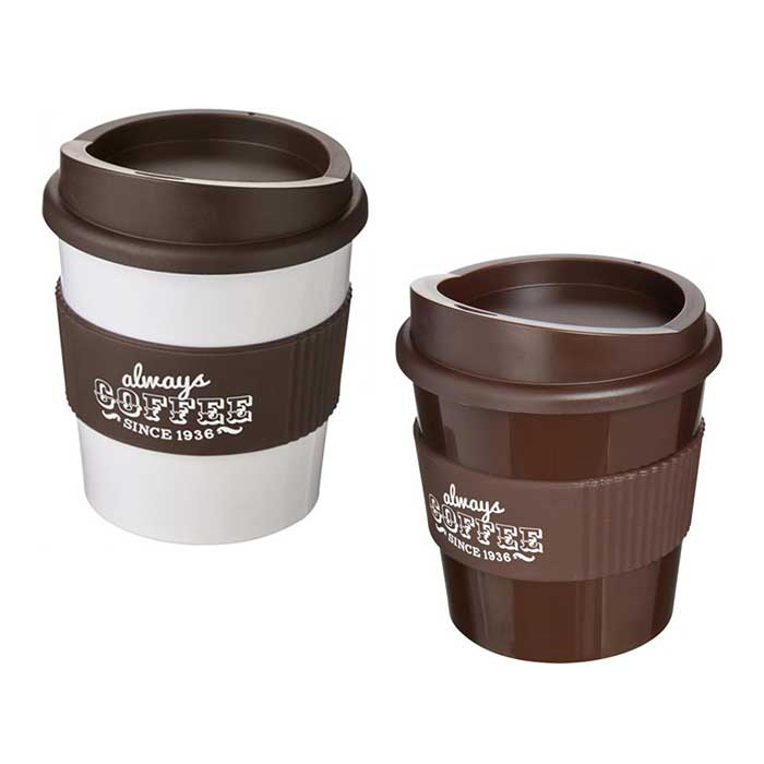 Brown & White Americano® Primo 250ml Tumblers with Grip - Brown Lids/Grips