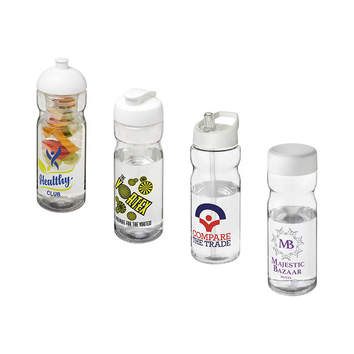 Clear H<sub>2</sub>O Active® Base 650ml Sports Bottle - Showing A Selection of Lids & Accessories