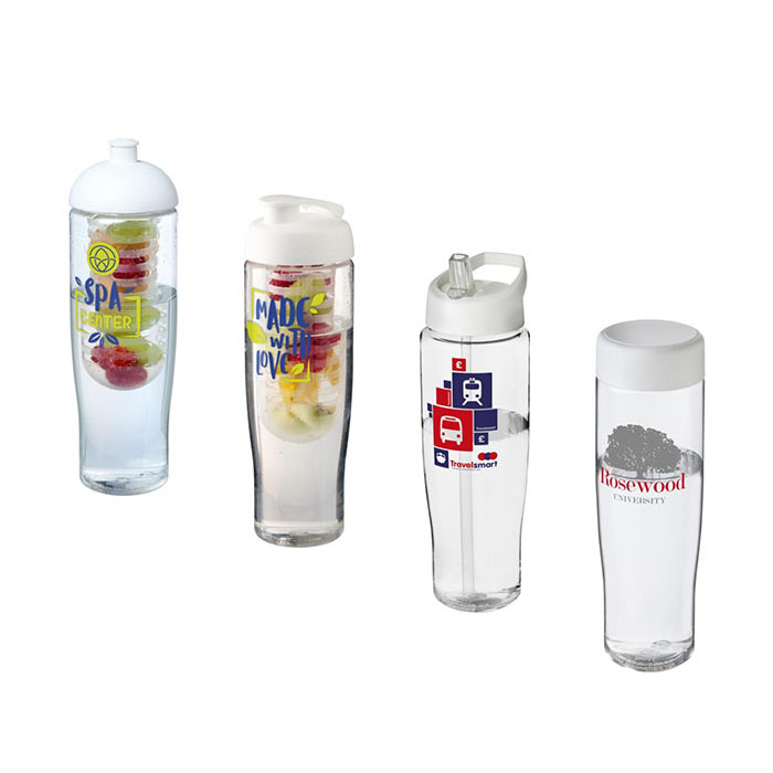 Clear H<sub>2</sub>O Active® Tempo 700ml Sports Bottle - Showing A Selection of Lids & Accessories