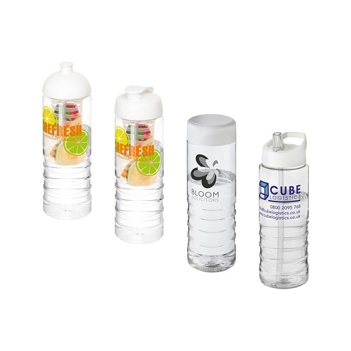 Clear H<sub>2</sub>O Active® Treble 750ml Sports Bottle - Showing A Selection of Lids & Accessories