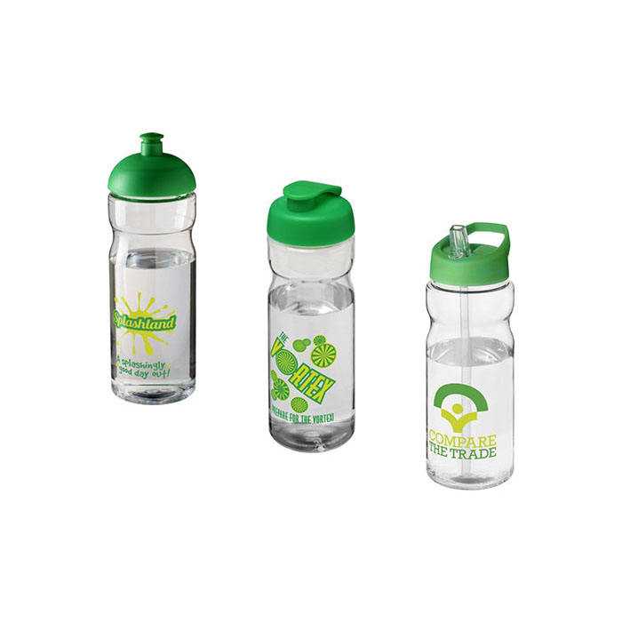 Green H<sub>2</sub>O Active® Base 650ml Sports Bottle - Showing A Selection of Lids & Accessories