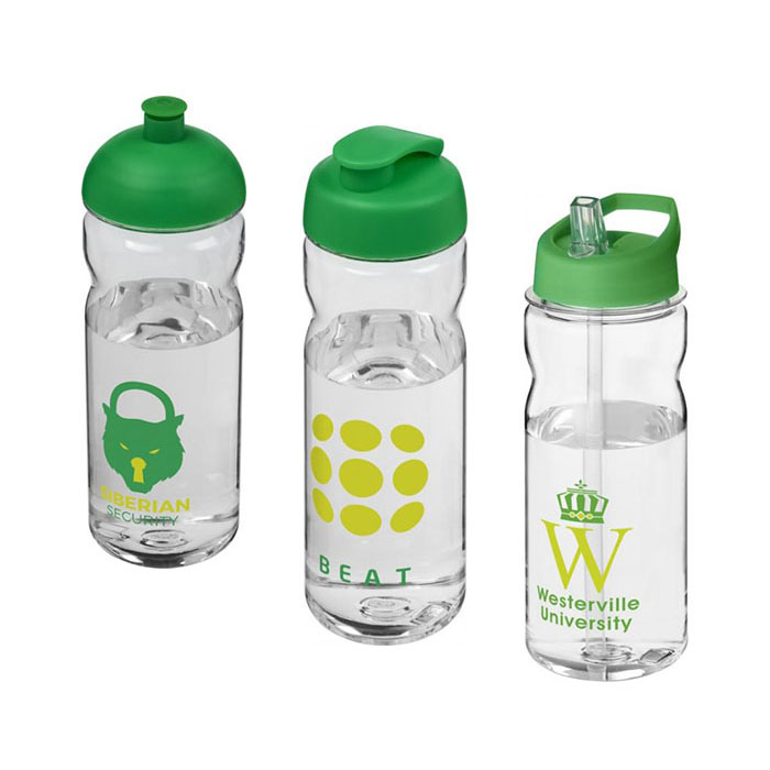 Green H<sub>2</sub>O Active® Base Tritan™ 650ml Sports Bottle - Dome Lid (L), Flip Lid (C), Spout Lid (R)