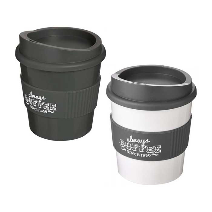 Grey & White Americano® Primo 250ml Tumblers with Grip - Grey Lids/Grips