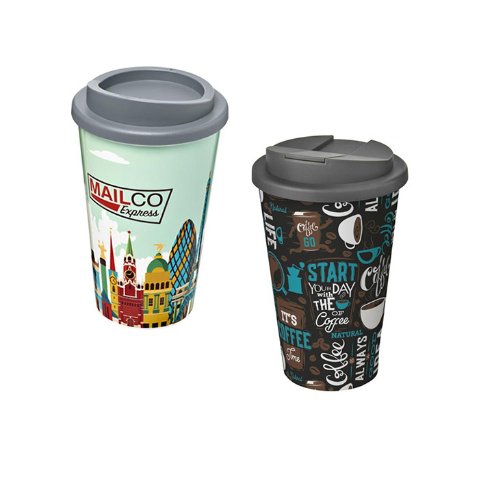 Grey Brite-Americano® 350ml Tumblers with Twist-On (L) and Spill-Proof (R) Lids