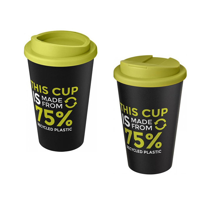 Lime Green Americano® Eco 350ml Tumbler with Twist-On (L) & Spill-Proof (R) Lids