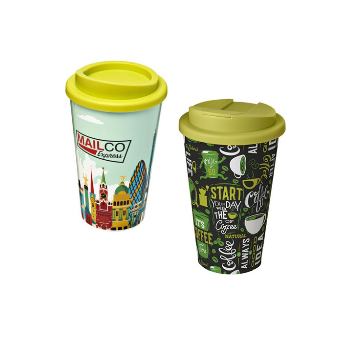 Lime Green Brite-Americano® 350ml Tumblers with Twist-On (L) and Spill-Proof (R) Lids