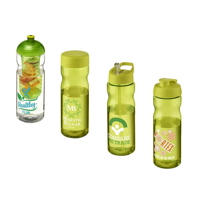 Lime Green H<sub>2</sub>O Active® Base 650ml Sports Bottle - Showing A Selection of Lids & Accessories