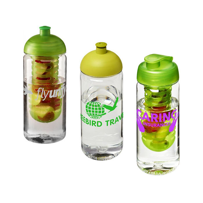 Lime Green H<sub>2</sub>O Active® Octave Tritan™ 600ml Sports Bottle - Dome Lid & Infuser (L), Dome Lid (C), Flip Lid & Infuser (R)