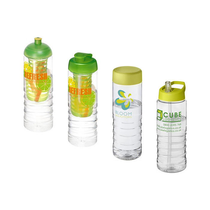 Lime Green H<sub>2</sub>O Active® Treble 750ml Sports Bottle - Showing A Selection of Lids & Accessories