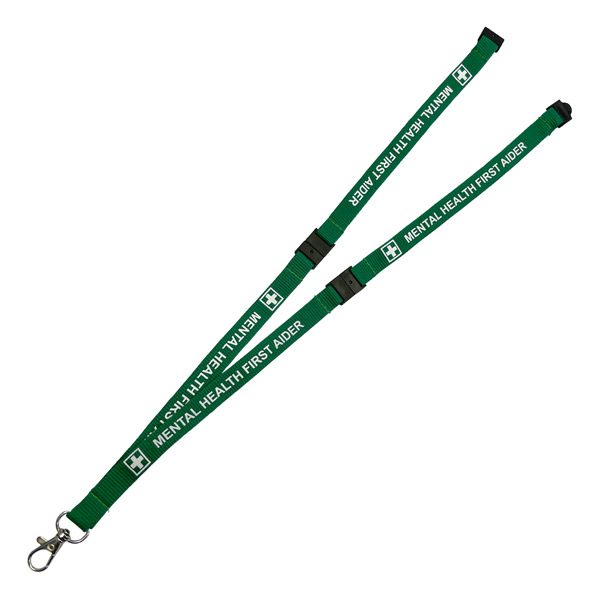Green Mental Health First Aider Lanyard - Showing Breaks