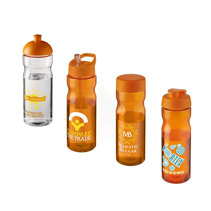 Orange H<sub>2</sub>O Active® Base 650ml Sports Bottle - Showing A Selection of Lids & Accessories