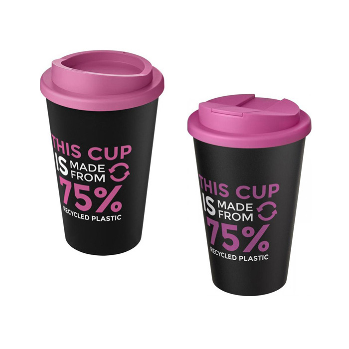 Pink Americano® Eco 350ml Tumbler with Twist-On (L) & Spill-Proof (R) Lids