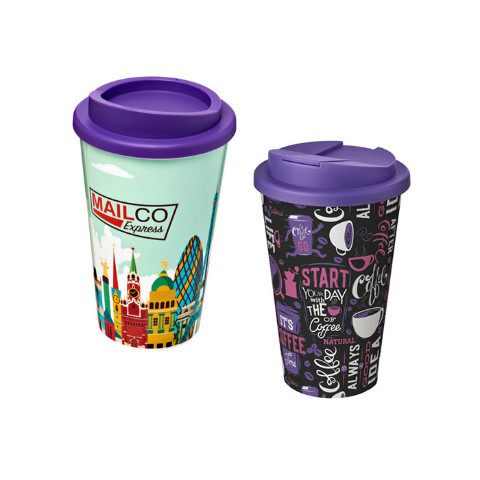 Purple Brite-Americano® 350ml Tumblers with Twist-On (L) and Spill-Proof (R) Lids