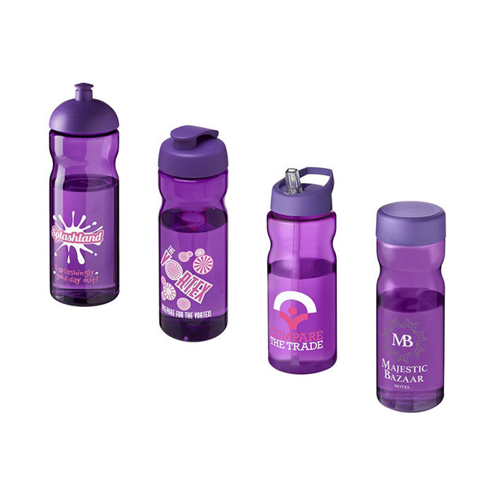Purple H<sub>2</sub>O Active® Base 650ml Sports Bottle - Showing A Selection of Lids & Accessories