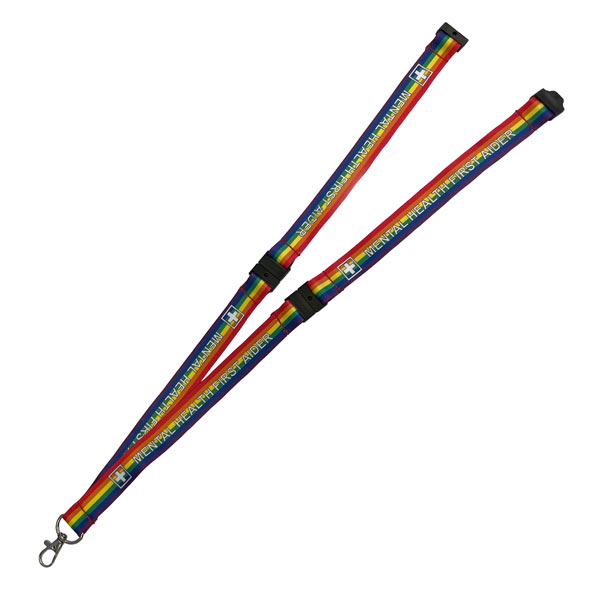 Rainbow Mental Health First Aider Lanyard - Showing 3x Safety Breaks