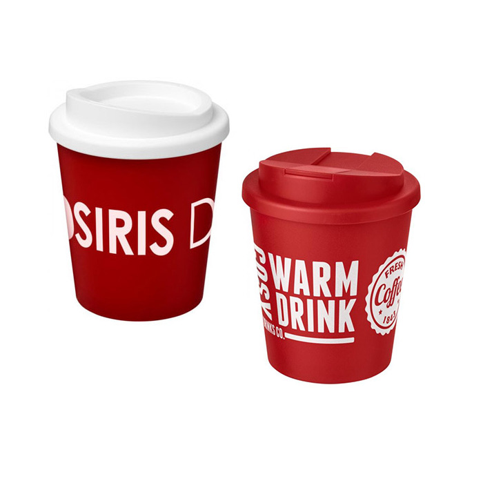 Red Americano®  Espresso 250ml Tumbler with White Twist-On Lid (L) & Red Spill-Proof Lid (R)