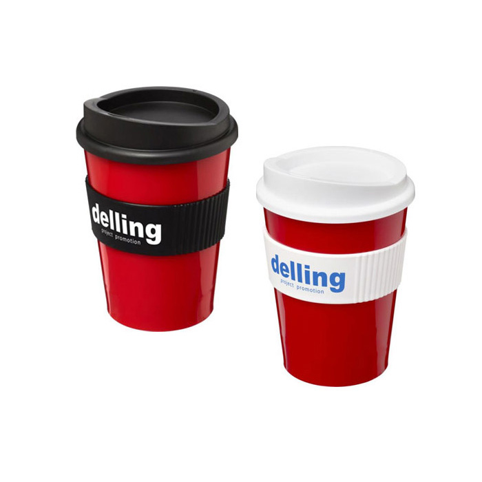 Red Americano® Medio 300ml Tumblers with Grip - Black & White Grips/Lids