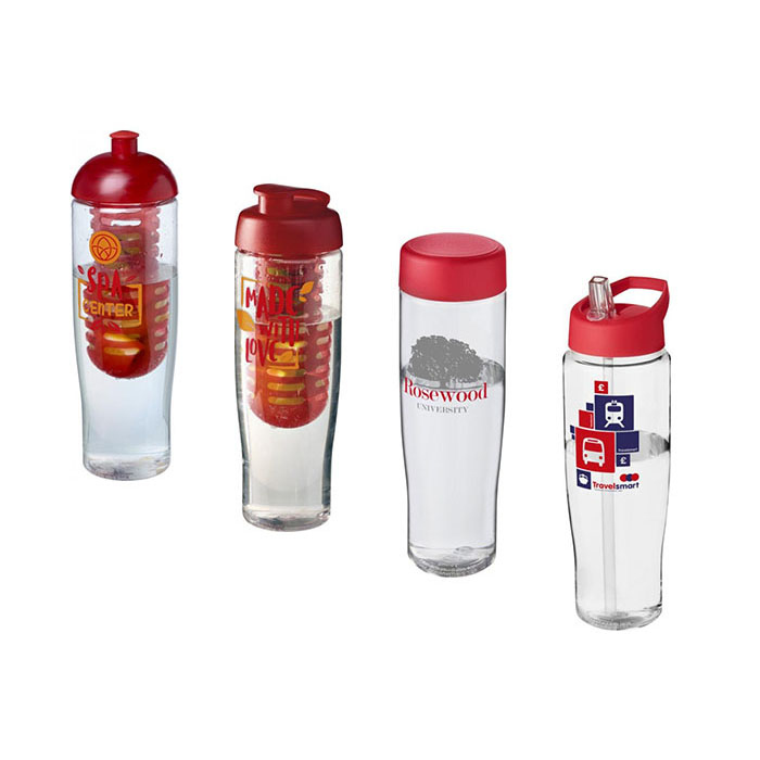Red H<sub>2</sub>O Active® Tempo 700ml Sports Bottle - Showing A Selection of Lids & Accessories