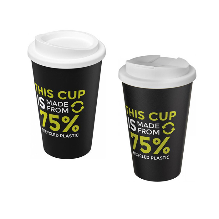 White Americano® Eco 350ml Tumbler with Twist-On (L) & Spill-Proof (R) Lids