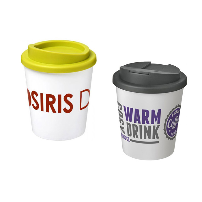 White Americano®  Espresso 250ml Tumbler with Lime Twist-On Lid (L) & Grey Spill-Proof Lid (R)