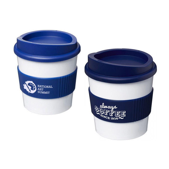 White Americano® Primo 250ml Tumblers with Grip - Blue (288) & Blue (300) Grips/Lids