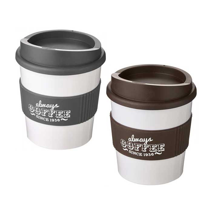 White Americano® Primo 250ml Tumblers with Grip - Grey & Brown Grips/Lids