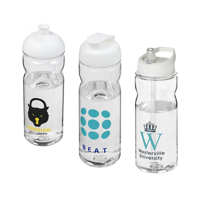 White H<sub>2</sub>O Active® Base Tritan™ 650ml Sports Bottle - Dome Lid (L), Flip Lid (C), Spout Lid (R)