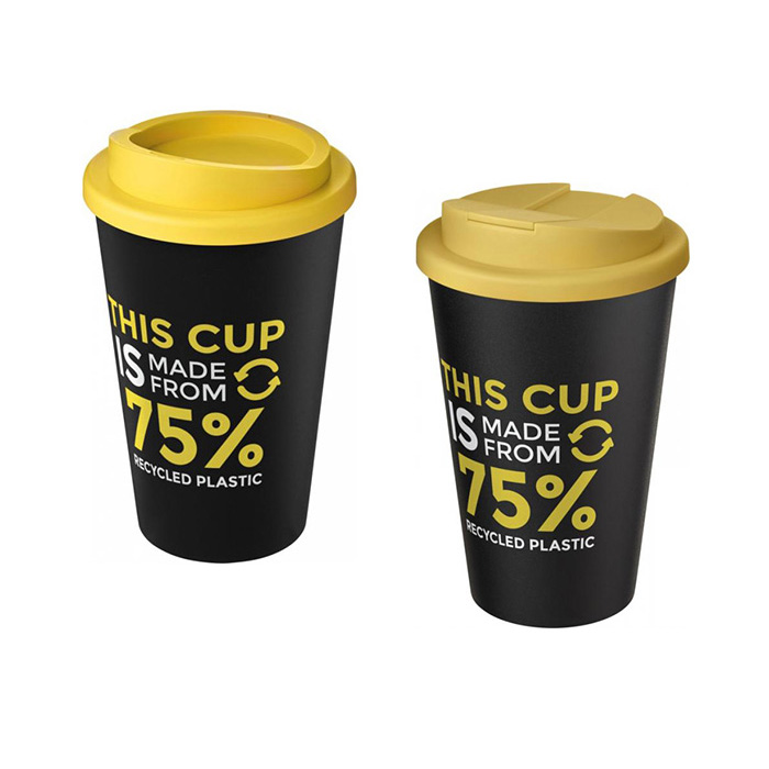 Yellow Americano® Eco 350ml Tumbler with Twist-On (L) & Spill-Proof (R) Lids