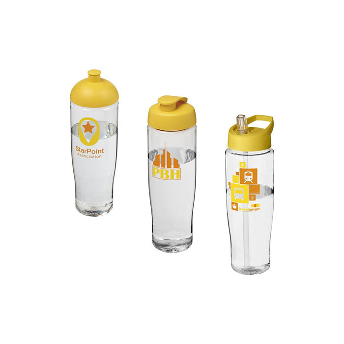 Yellow H<sub>2</sub>O Active® Tempo 700ml Sports Bottle - Showing A Selection of Lids & Accessories